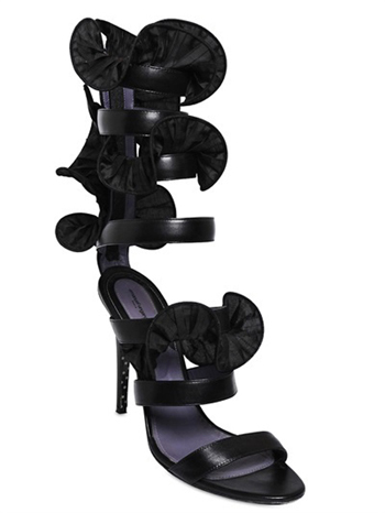 EMANUEL UNGARO 115mm Ruffled Nappa Leather Sandals – Black