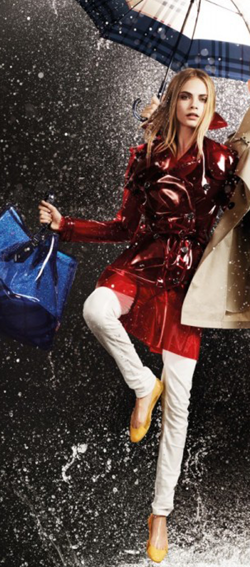 Cara Delevigne in red plastic Burberry…