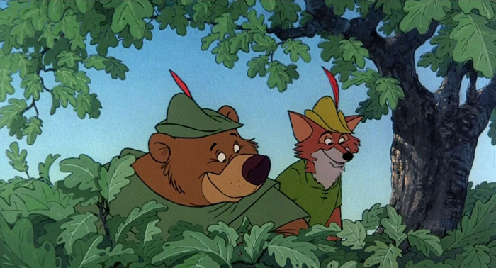 Robin Hood e Little John seminano lo Sceriffo di Nottingham e i suoi scagnozzi nel film d'animazione Disney (1973)
