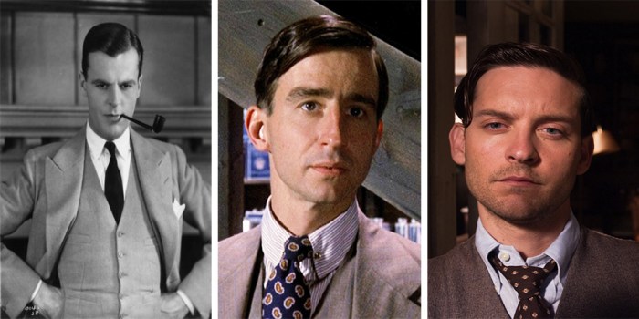 Nick Carraway, il narratore e alter ego di Fitzgerald: Neil Hamilton nel 1926; Sam Waterston nel 1974 e Tobey Maguire nel 2013