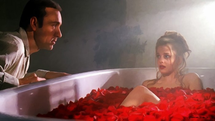  È Lester Burnham in American Beauty: il represso capofamiglia che fantastica sulla ninfetta da liceo Mena Suvari, erotica visione fra lenzuola di petali cermesi. 
