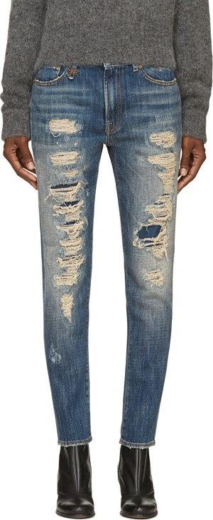 R13 Blue Shredded Slouch Skinny Jeans €385 su ssense.com
