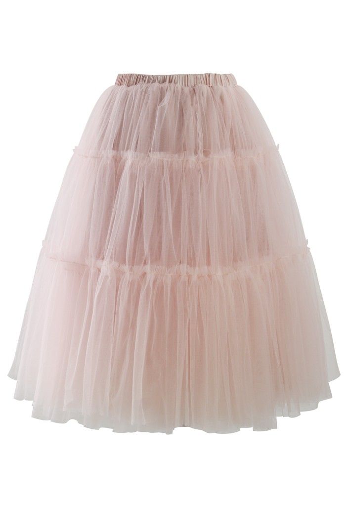 Amore Tulle Midi Skirt in Pink €37.68 su chicwish.com