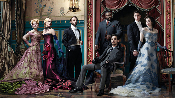 DRACULA -- Season: 1 -- Pictured: (l-r) Katie McGrath as Lucy Westenra, Victoria Smurfit as Lady Jayne Wetherby, Thomas Kretschmann as Abraham Van Helsing, Nonso Anozie as R.M. Renfield, Jonathan Rhys Meyers as Dracula, Alexander Grayson, Vlad Tepes; Oliver Jackson-Cohen as Jonathan Harker, Jessica De Gouw as Mina Murray/Ilona -- (Photo by: Nino Munoz/NBC)