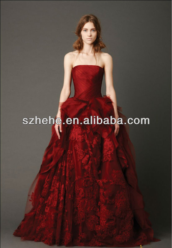 2015New Design Dark Red Embroidery Aline Wedding Dress Bridal Gown $198.00 su aliexpress.com
